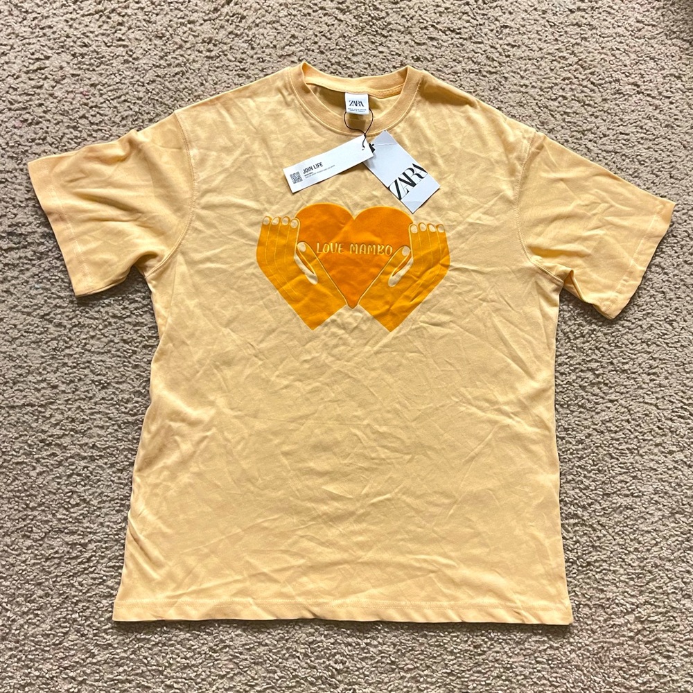 ZARA Love Mambo Shirt Limited Edition Mens Size MEDIUM Light Yellow 100% Cotton.